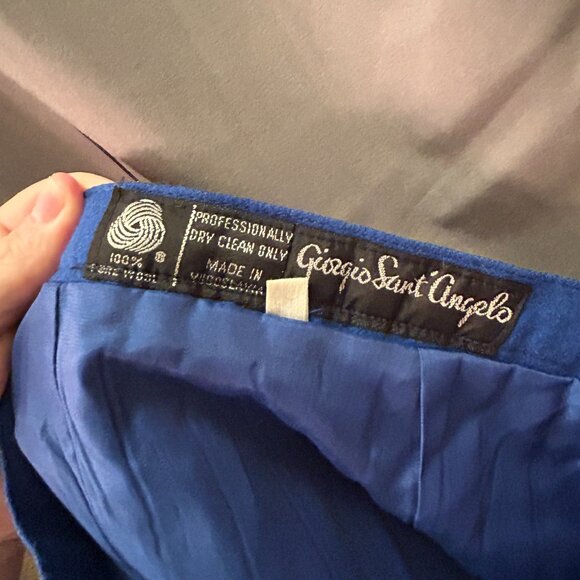 Giorgio Sant’Angelo Vintage Blue Pure Wool A-Line Pleated Midi Skirt PLUS 14 - Picture 4 of 5